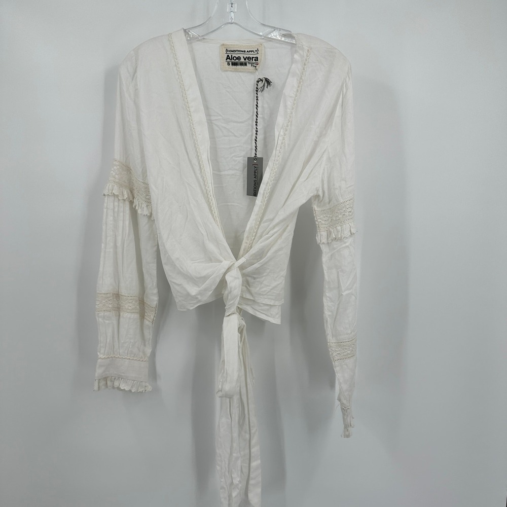 Conditions Apply Womens Boho Aloe Vera Frankie Top Size S White Organic Cottage